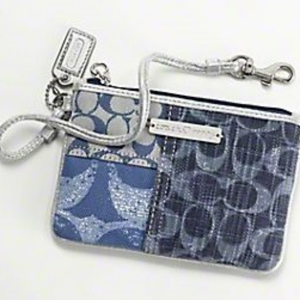Coach Poppy Denim Patchwork Wristlet